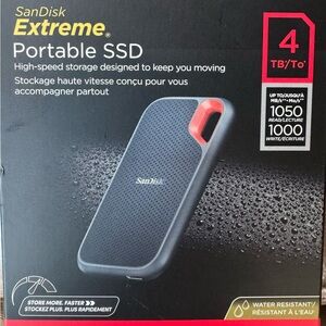SanDisk Extreme Portable SSD 4TB WaterResistant (1050 Mb/s read), Sealed, New